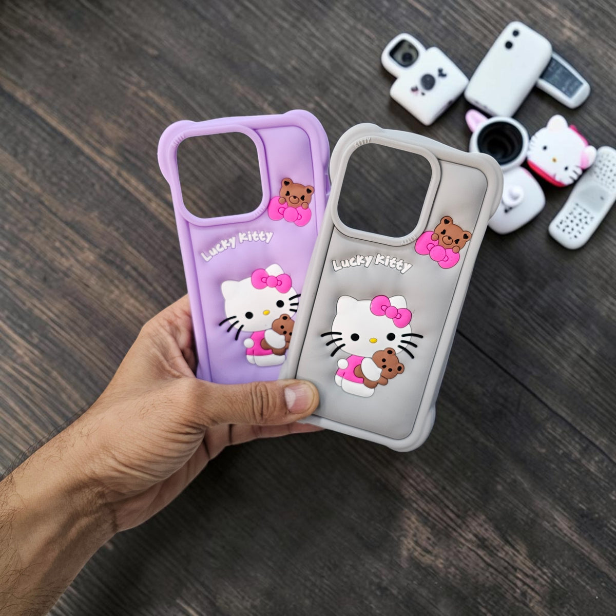 (Pack Of 2)Apple iPhone 15 Pro Premium Hello Kitty Soft Silicone Girlish Back Cover - Combo 2