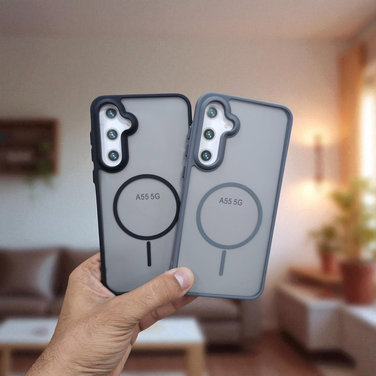 (Pack of 2) Magsafe Printed Metal Buttons Back Case Cover For Samsung A55 - Combo 1
