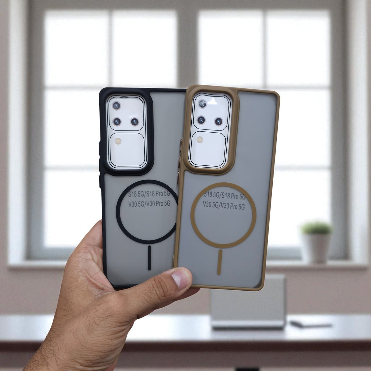 (Pack of 2) Magsafe Printed Metal Buttons Back Case Cover For Vivo V30/V30 Pro - Combo 1