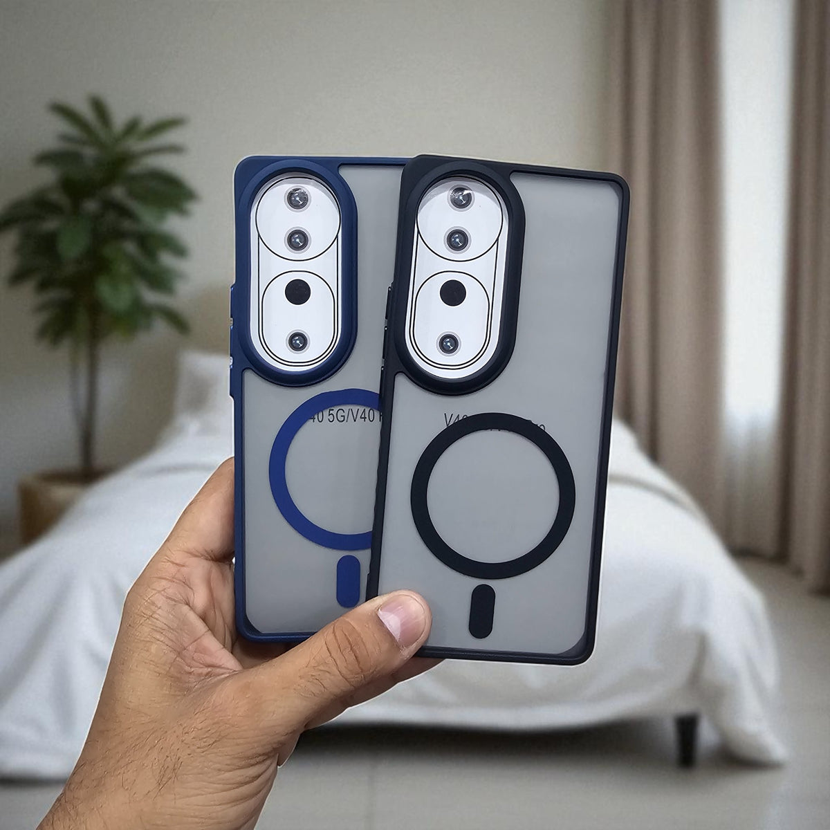 (Pack of 2) Magsafe Printed Metal Buttons Back Case Cover For Vivo V40 / V40 Pro - Combo 1