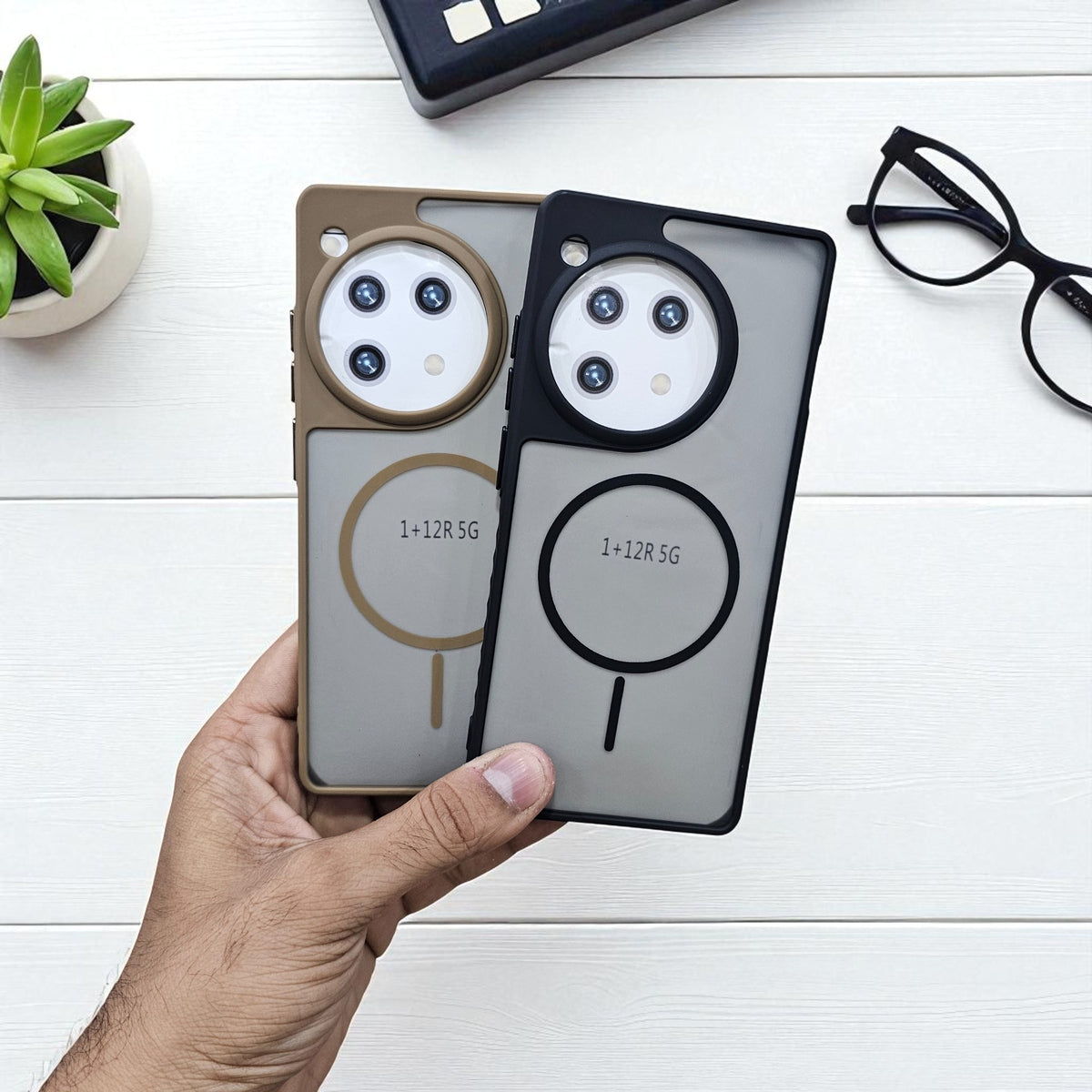 (Pack of 2) OnePlus 12r 5g Magsafe Printed Metal Buttons Back Case Cover - Combo 2