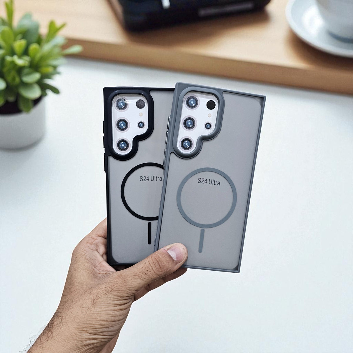 (Pack of 2) Samsung S24 Ultra 5g Magsafe Printed Metal Buttons Back Case Cover - Combo 1