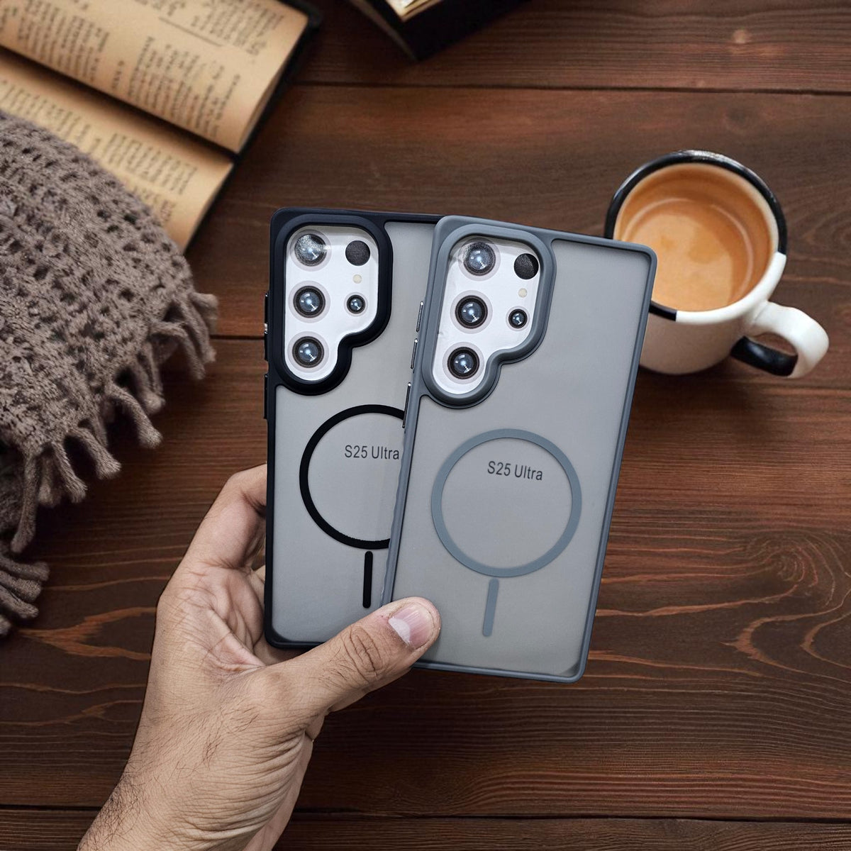 (Pack of 2) Samsung S25 Ultra 5g Magsafe Printed Metal Buttons Back Case Cover - Combo 1