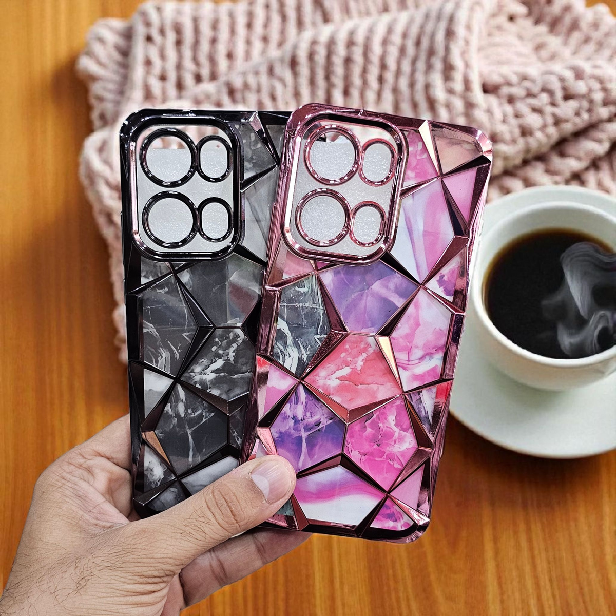 (Pack of 2) Oppo Reno 13 Pro Gradient Glitter Daimond Back Case Cover - Combo 1