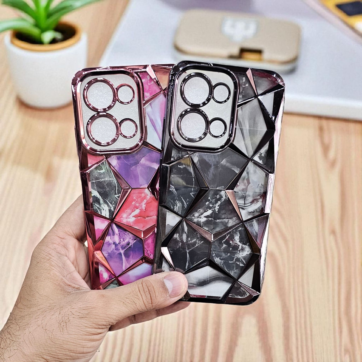 (Pack of 2) Oppo Reno 13 Gradient Glitter Daimond Back Case Cover - Combo 1