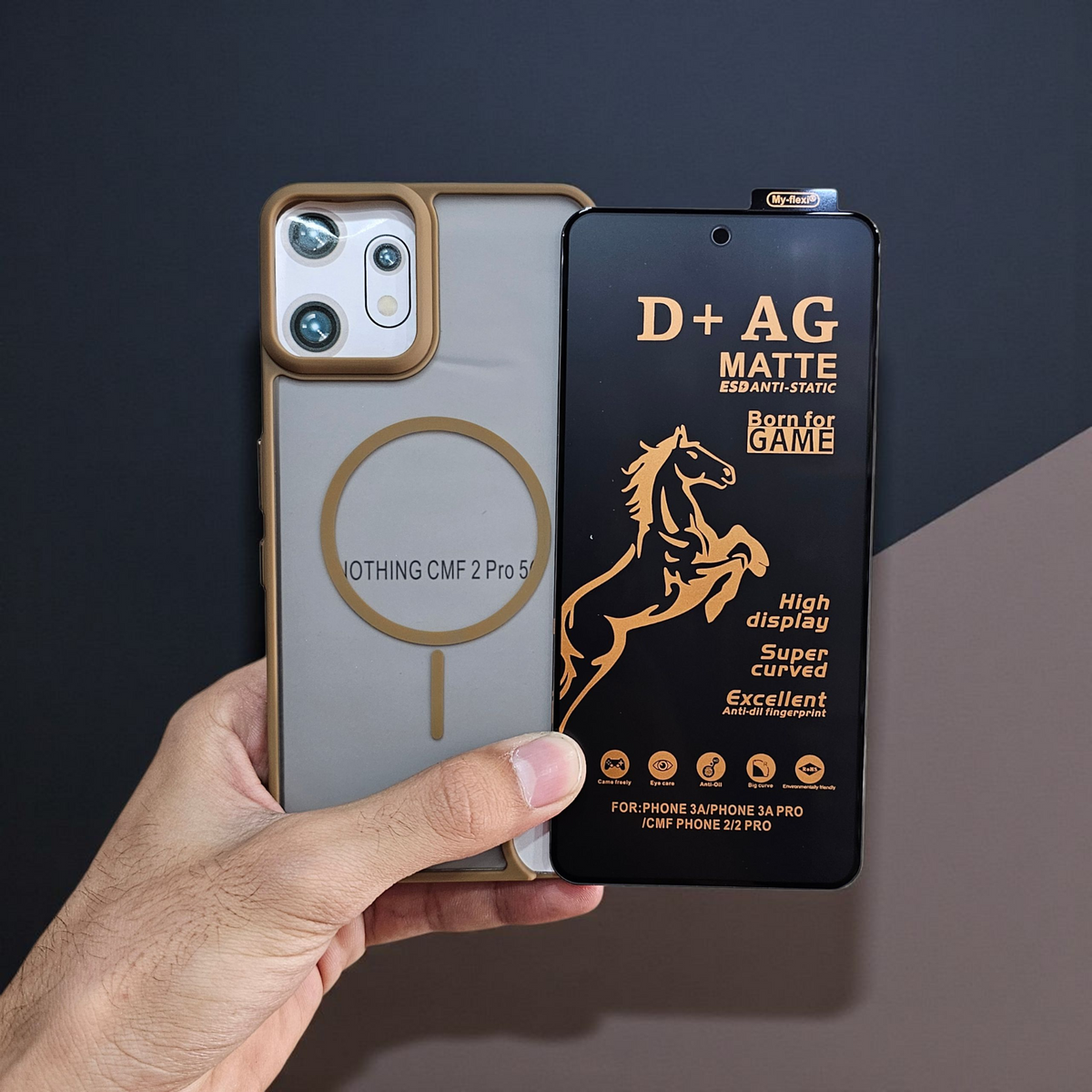 (combo pack)Nothing Cmf Phone 2 Pro Magsafe Printed Case + Gaming Matte Tempered Glass - Brown