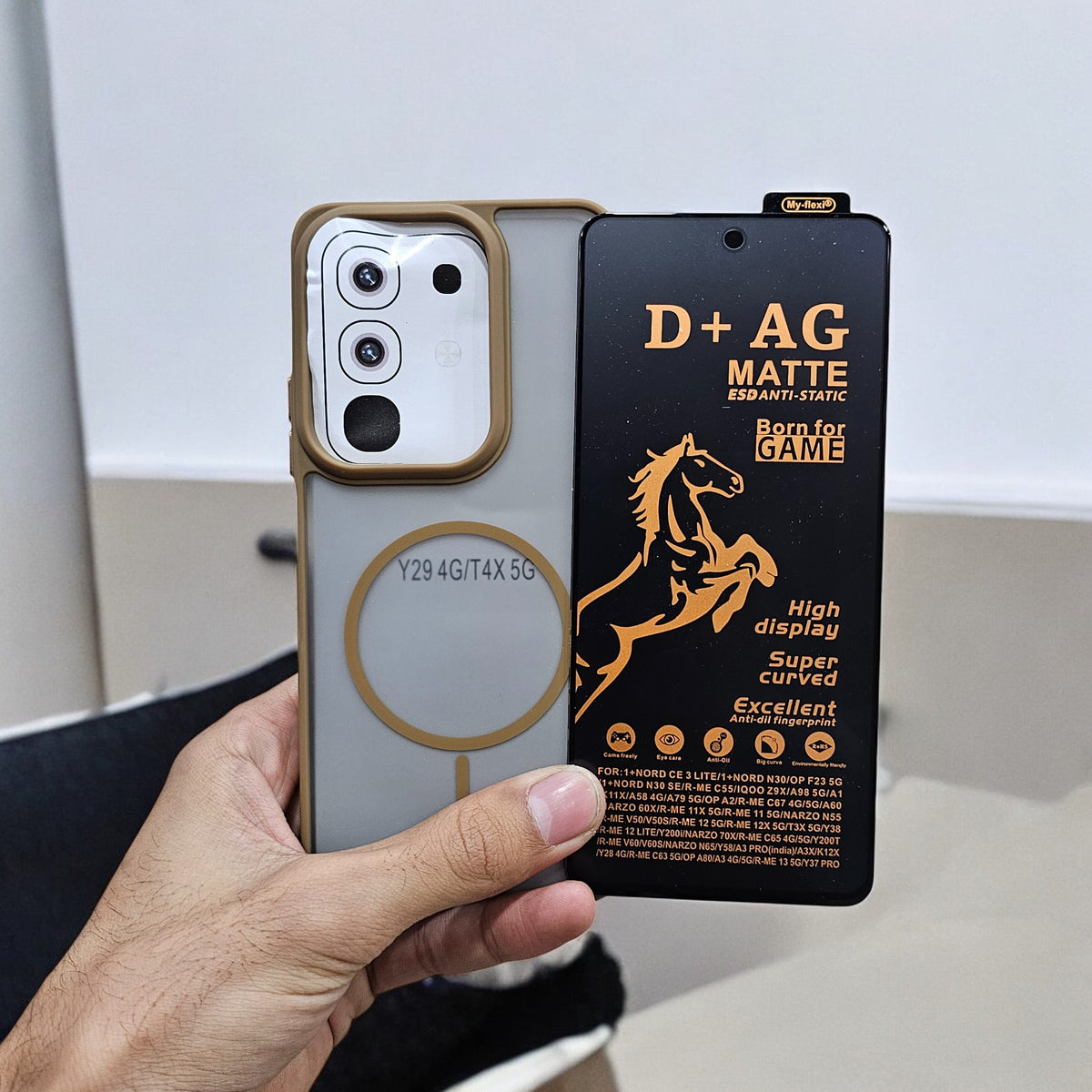 (combo pack)Vivo T4x/iQoo Z10x Magsafe Printed Case + Matt Tempered Glass - Brown