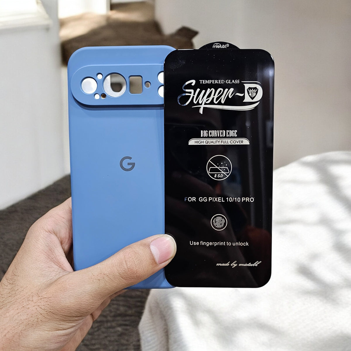 (combo pack)Google Pixel 9 Pro Soft Silicone Case + Fingerprint Tempered Glass - Blue3