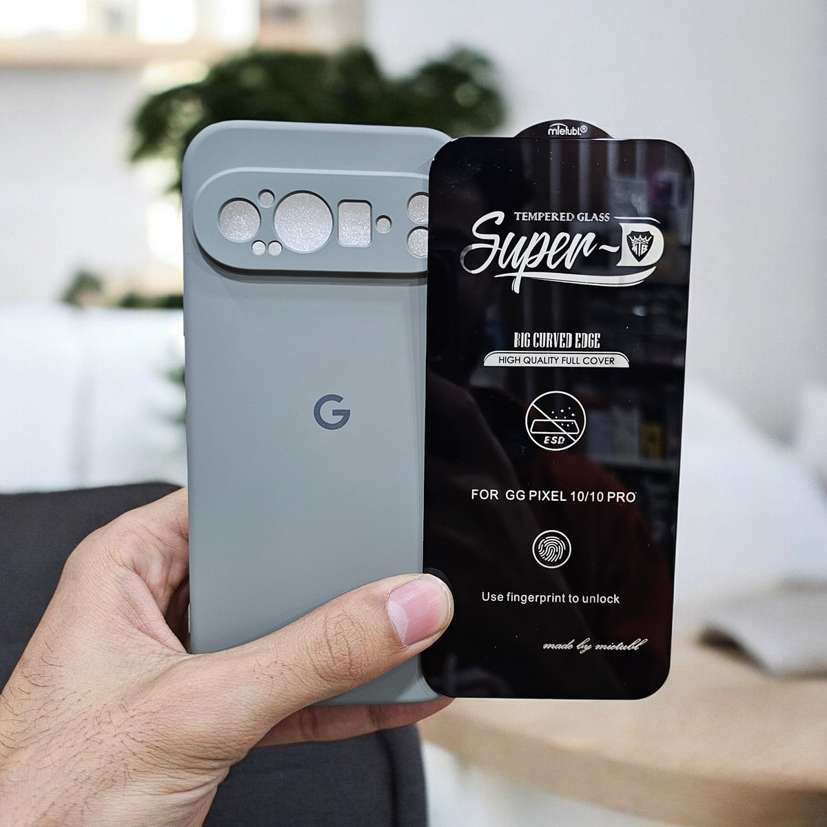 (combo pack)Google Pixel 9 Pro Soft Silicone Case + Fingerprint Tempered Glass - Grey