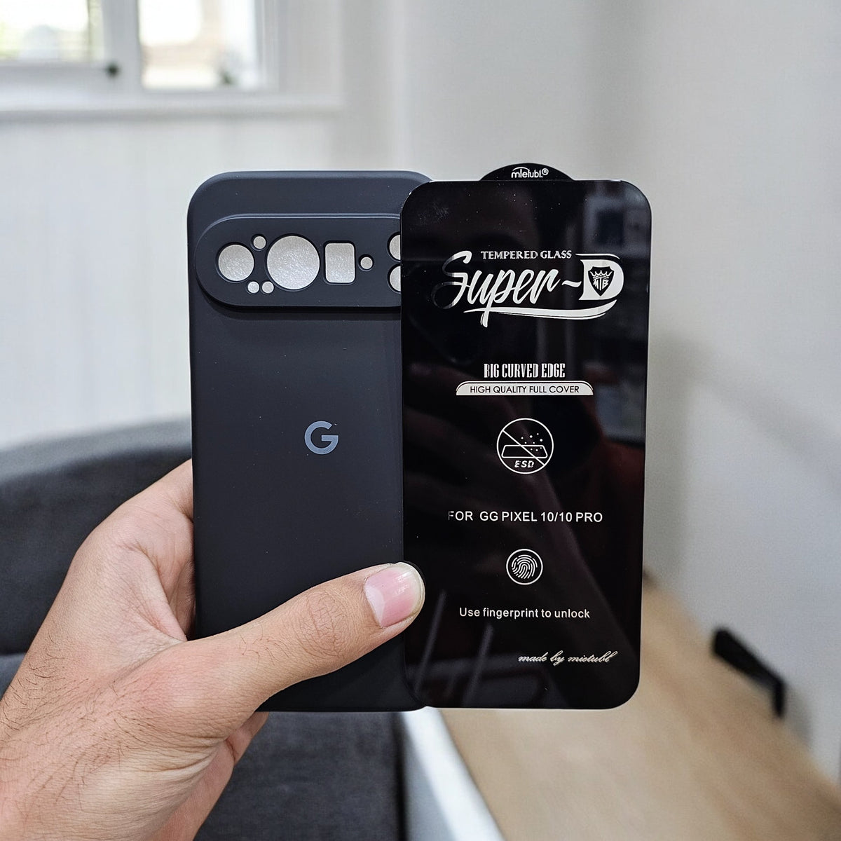 (combo pack)Google Pixel 9 Pro Soft Silicone Case + Fingerprint Tempered Glass - Black