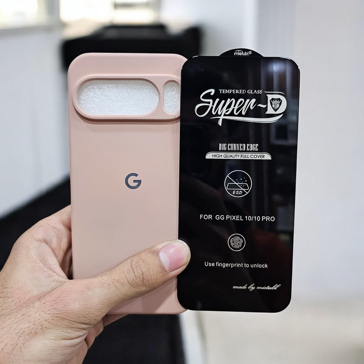 (combo pack)Google Pixel 10 Soft Silicone Case + Fingerprint Tempered Glass - Peach
