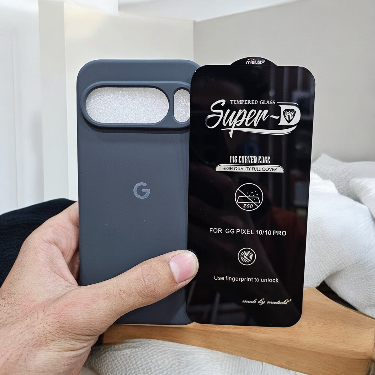 (combo pack)Google Pixel 10 Soft Silicone Case + Fingerprint Tempered Glass - Dark Green