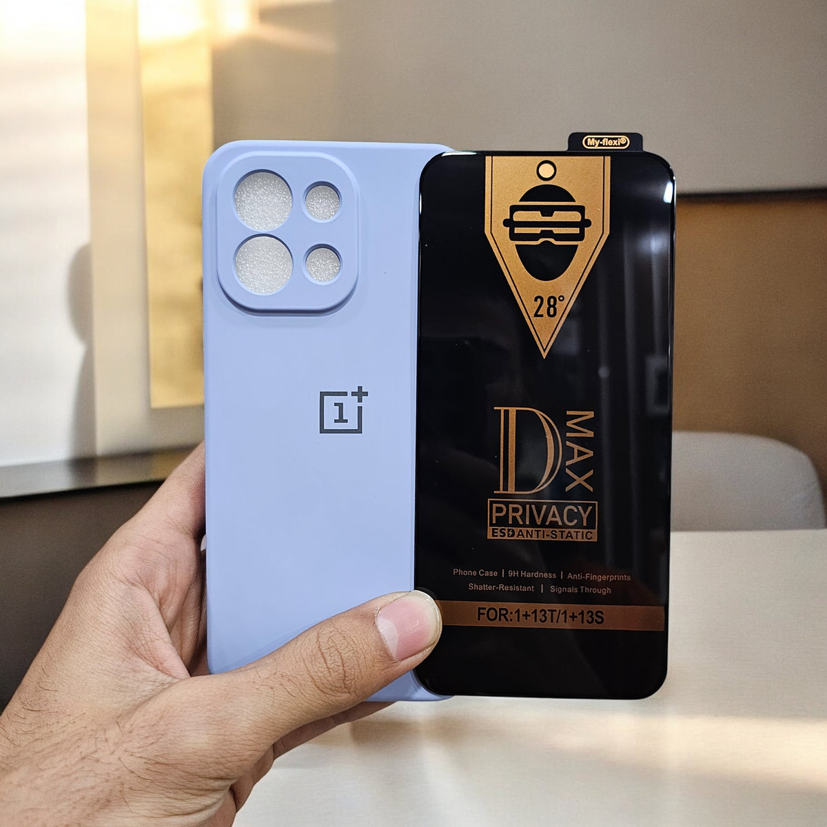 (combo pack)OnePlus 13S Soft Silicone Case + Privacy Tempered Glass - Blue3