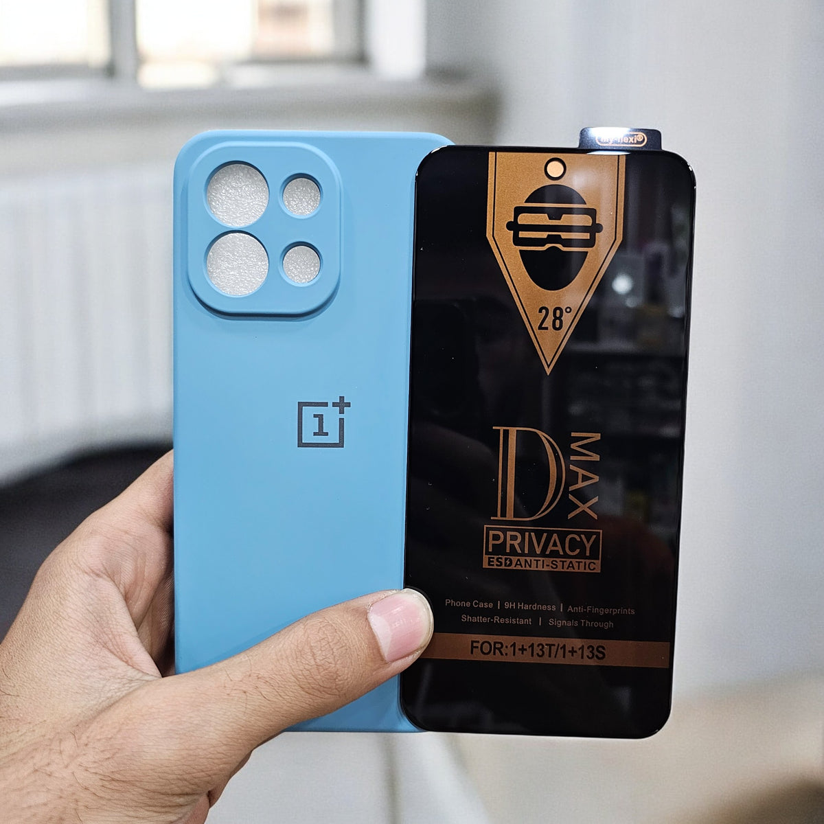 (combo pack)OnePlus 13S Soft Silicone Case + Privacy Tempered Glass - Blue2
