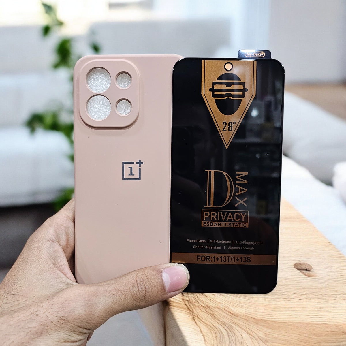 (combo pack)OnePlus 13S Soft Silicone Case + Fingerprint Tempered Glass - Peach