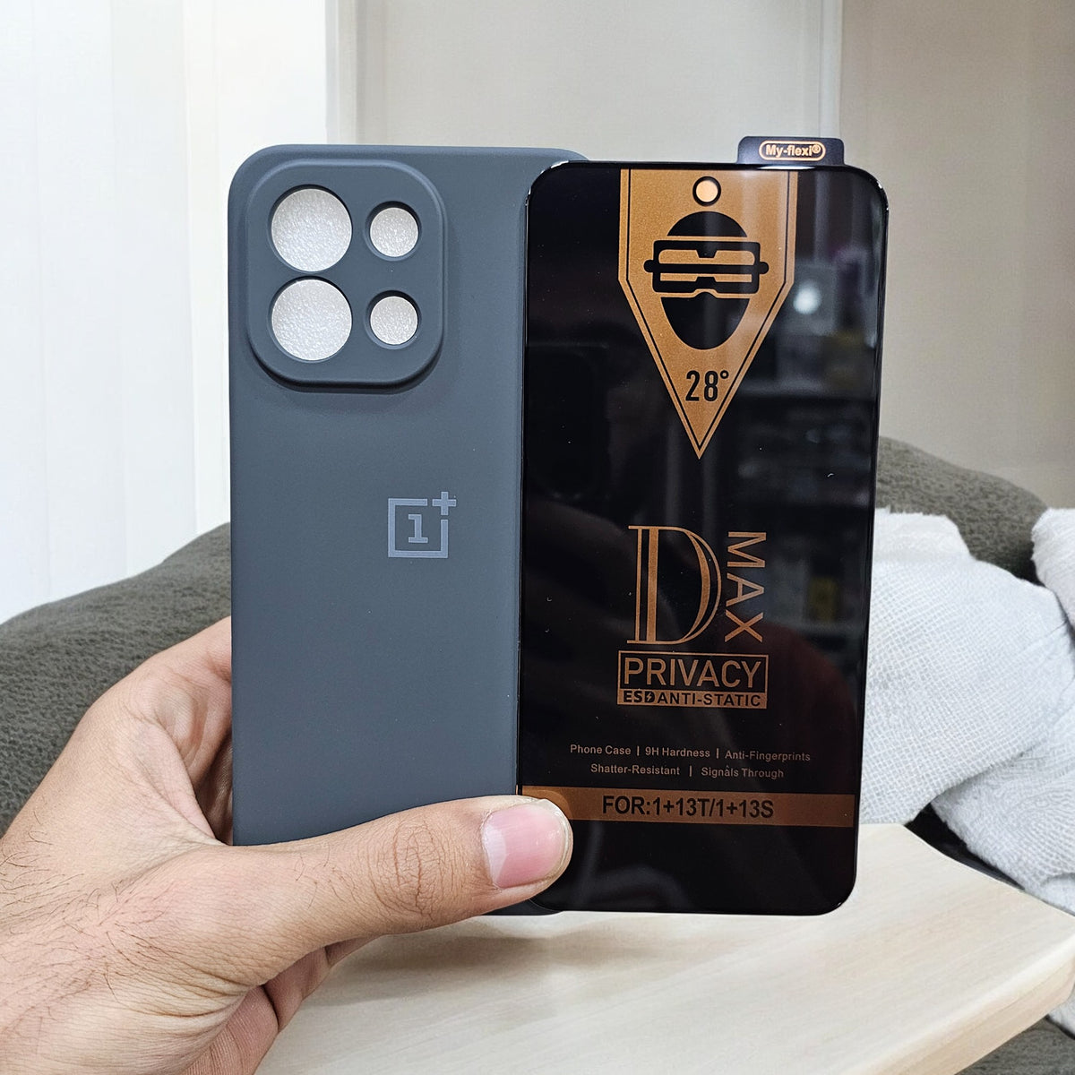 (combo pack)OnePlus 13S Soft Silicone Case + Privacy Tempered Glass - Dark Green
