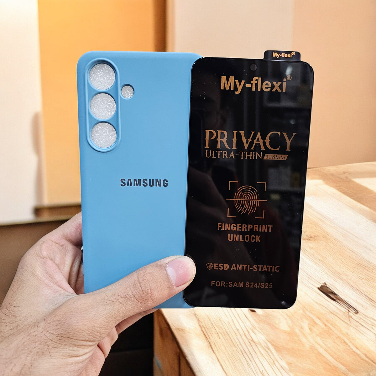 (combo pack)Samsung S24 Soft Silicone Case + Privacy Tempered Glass - Blue2
