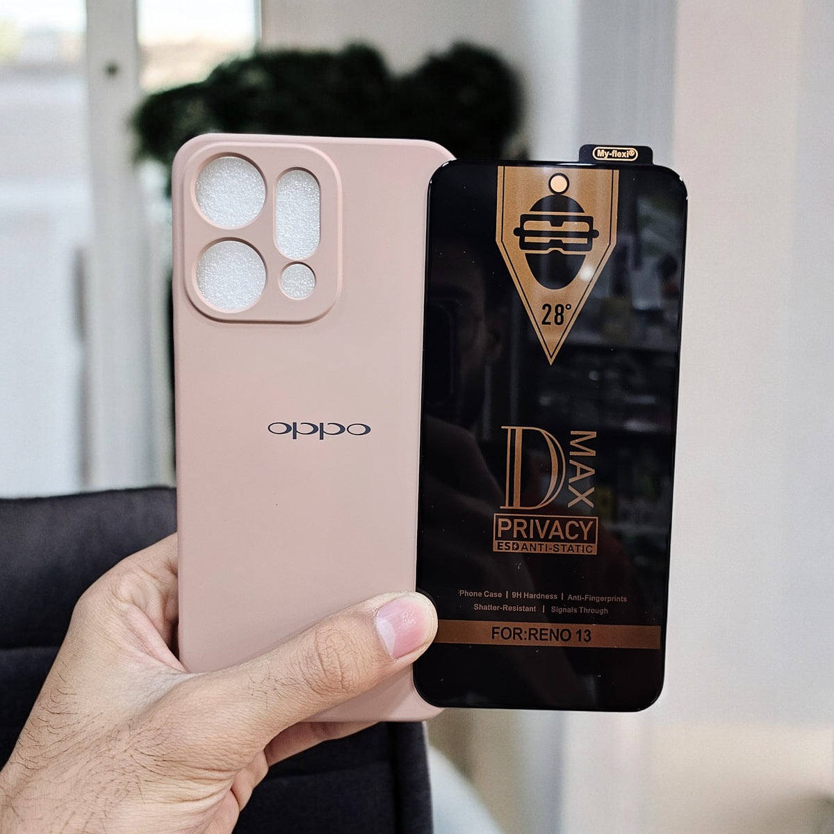 (combo pack)Oppo Reno 14 Soft Silicone Case + Fingerprint Tempered Glass - Peach