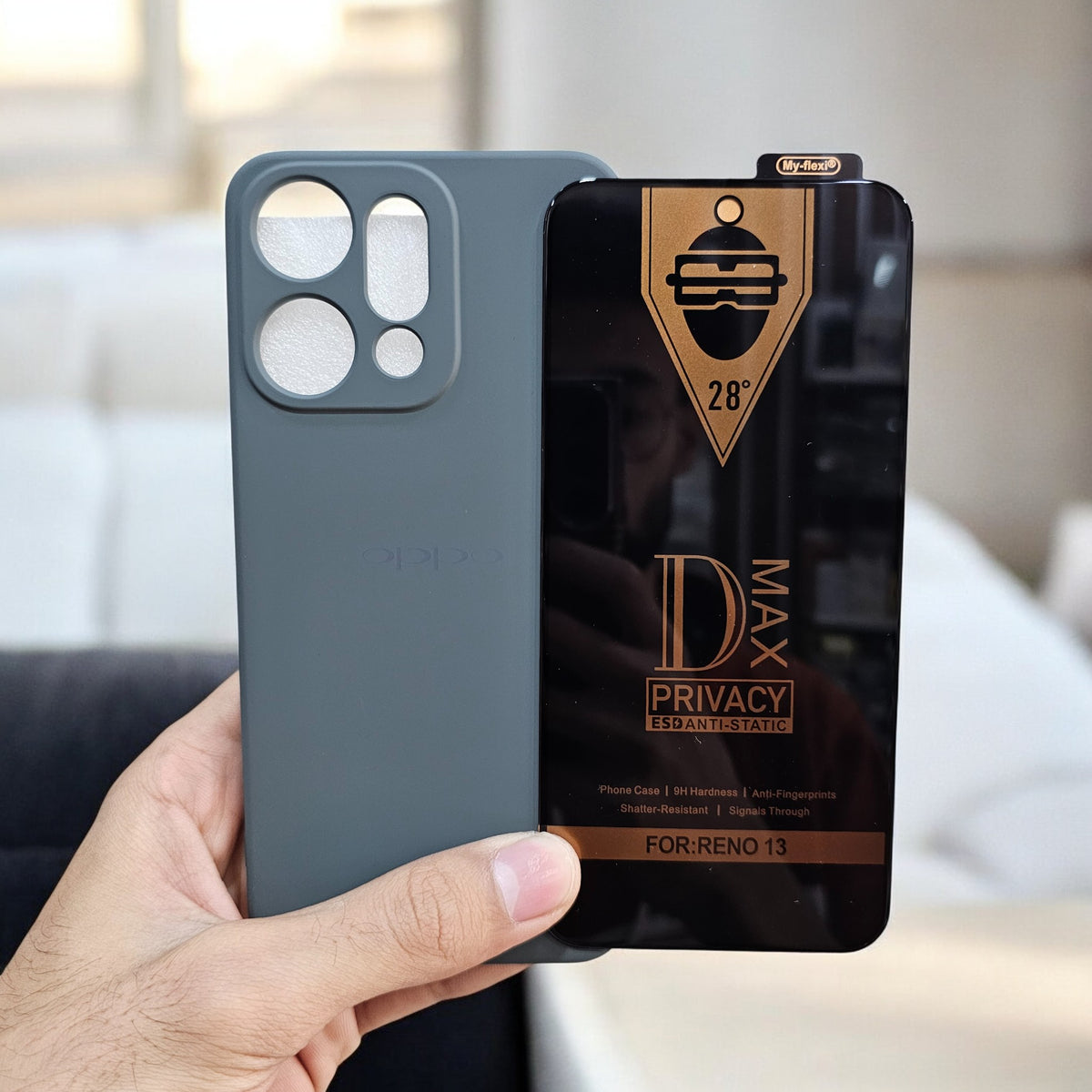 (combo pack)Oppo Reno 14 Soft Silicone Case + Privacy Tempered Glass - Dark Green