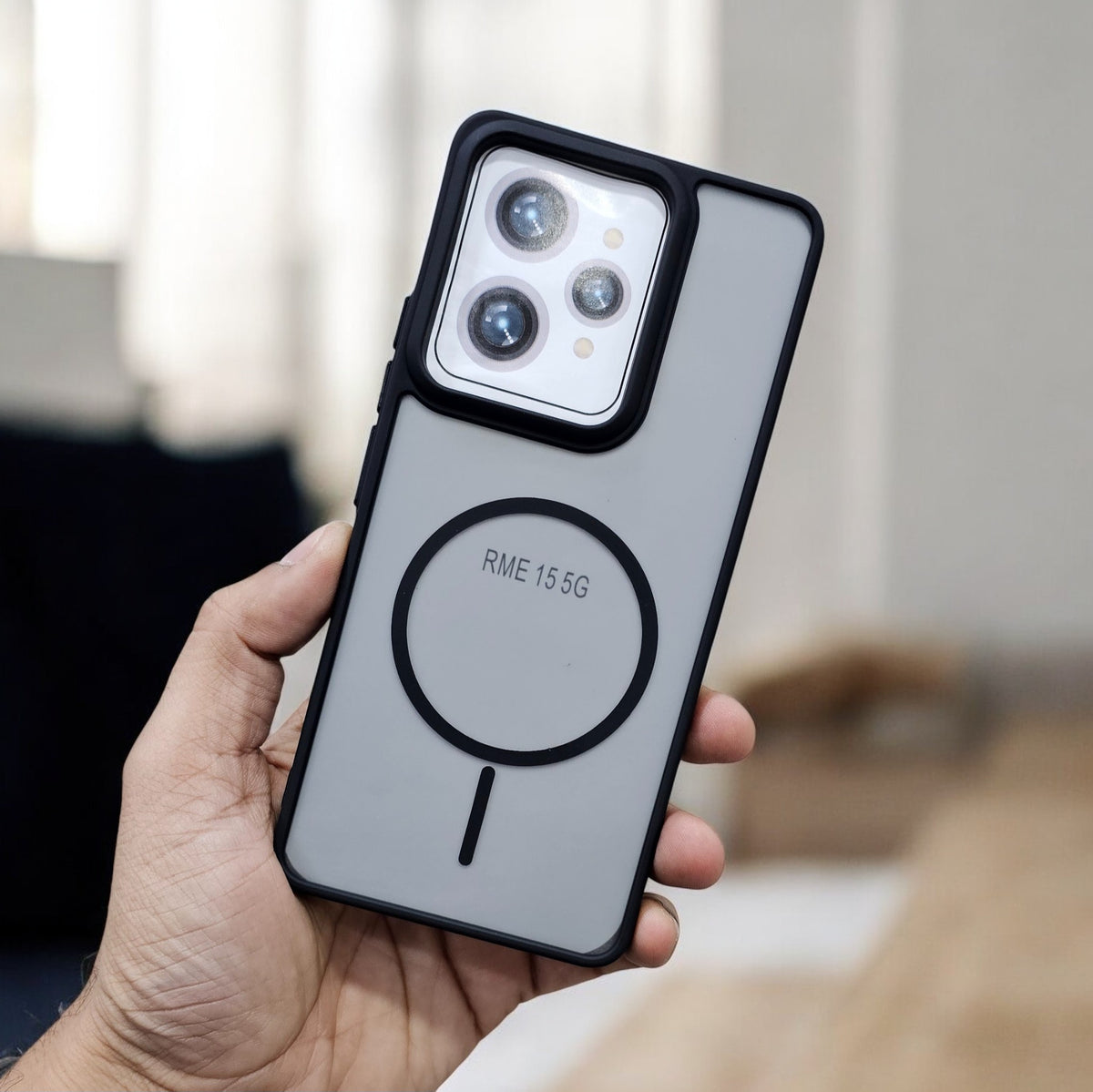 Realme 15 5G Magsafe Printed Metal Buttons Back Case Cover - Black