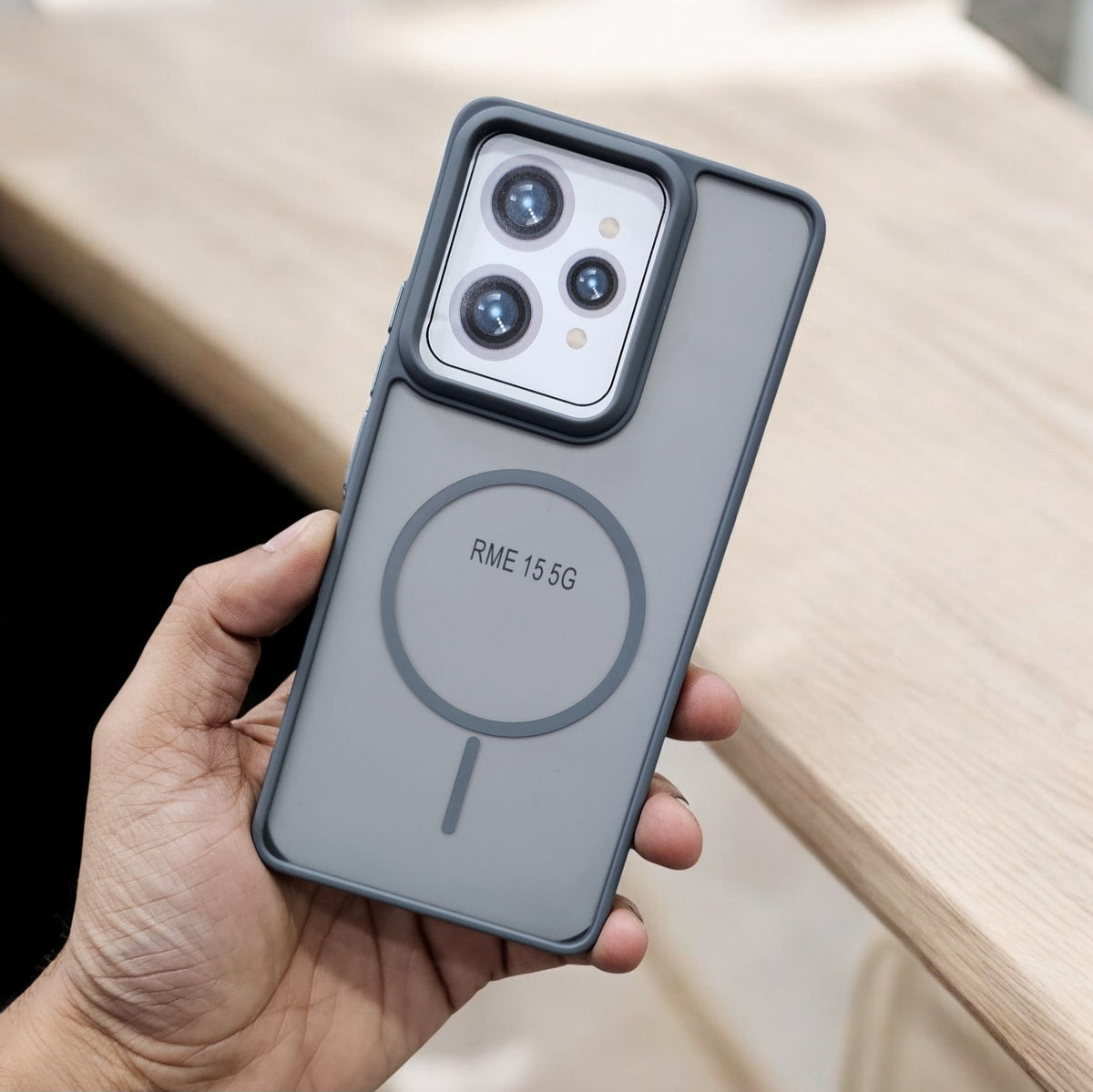 Realme 15 5G Magsafe Printed Metal Buttons Back Case Cover - Grey