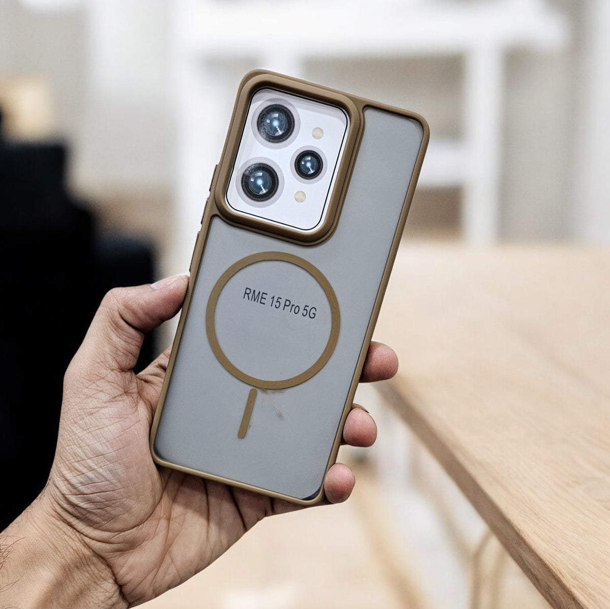 Realme 15 Pro 5G Magsafe Printed Metal Buttons Back Case Cover - Brown