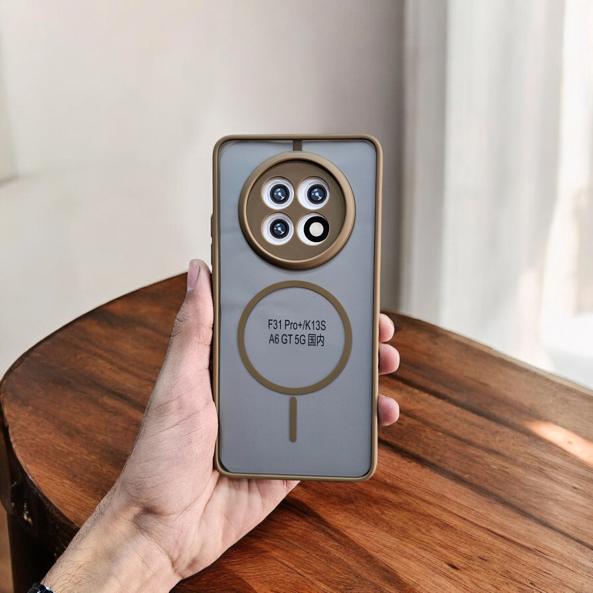 Oppo F31 Pro Plus 5G Magsafe Printed Metal Buttons Back Case Cover - Brown