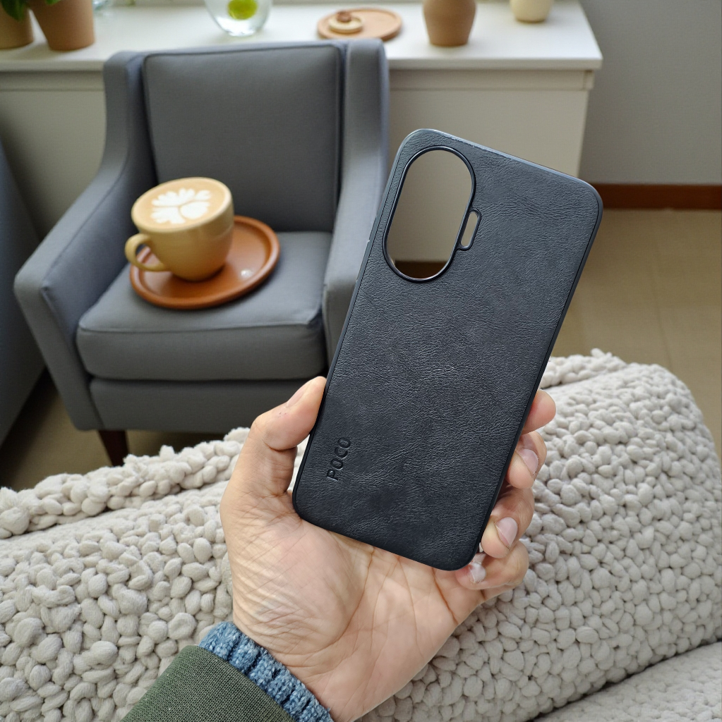 Poco F7 5g Premium Leather Back Case Cover - Black