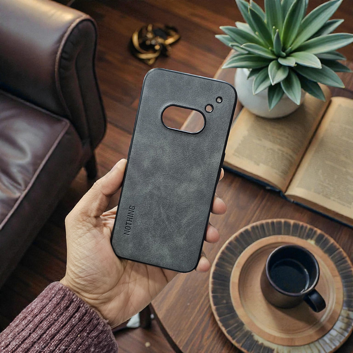 Nothing Phone 2A 5g Premium Leather Back Case Cover - Grey