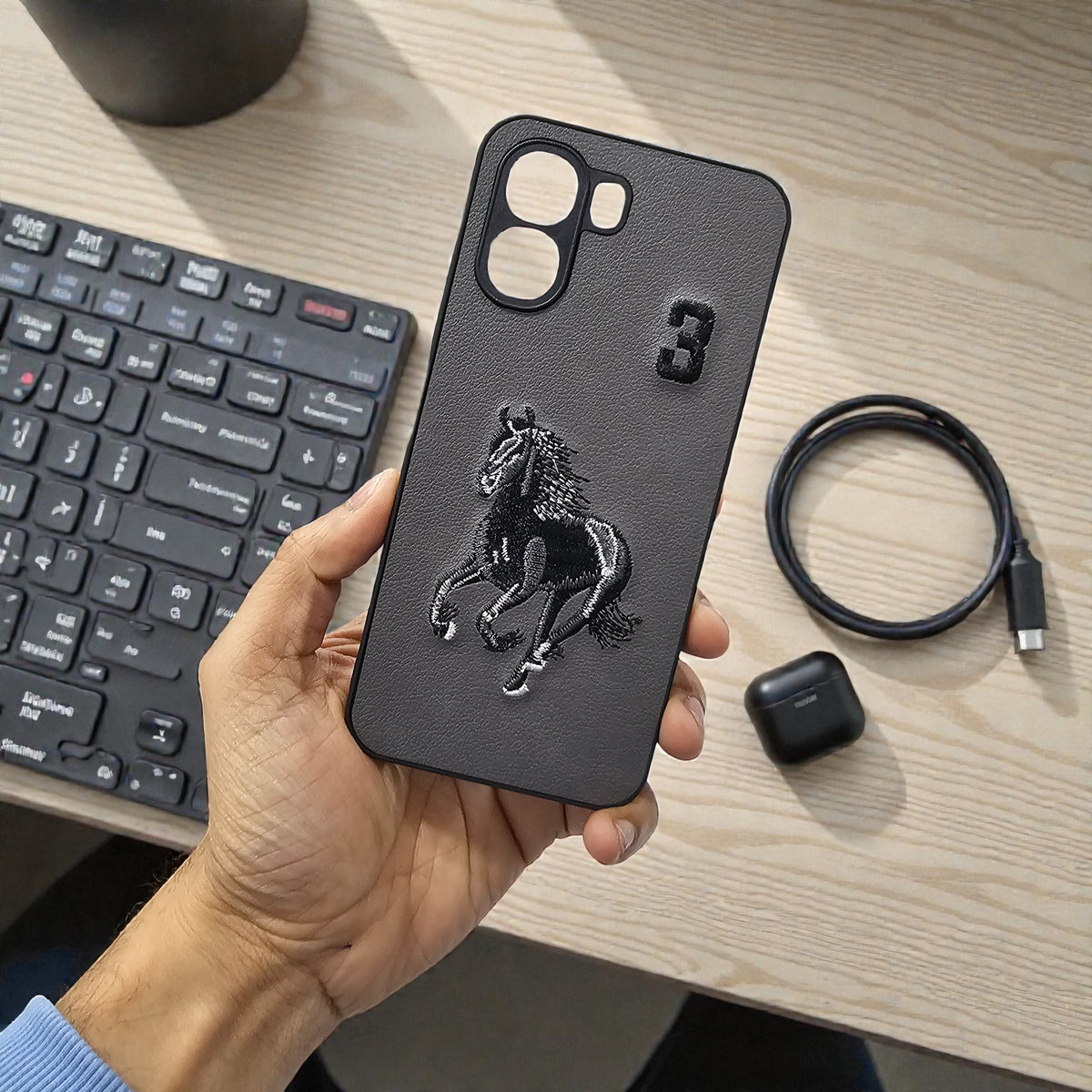 Oppo A6X 5g Premium Polo Santa Barbara Leather Back Case Cover - Grey