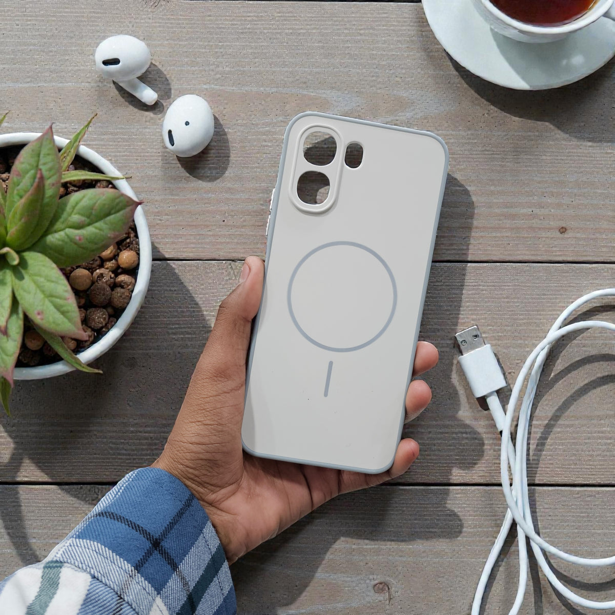 Oppo A6X 5g Premium Magsafe Printed Candy Color Back Case - Cream White