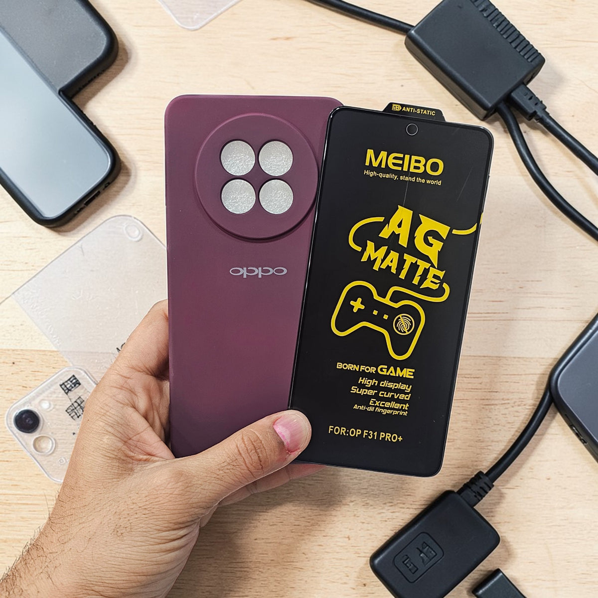(combo pack)Oppo F31 Pro Plus Soft Silicone Case + Ag Matt Tempered Glass - Wine Red