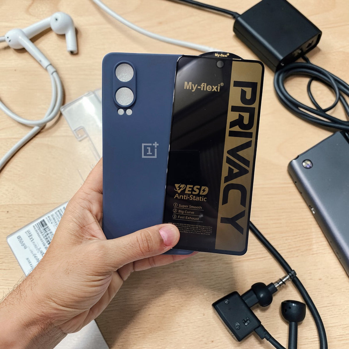 (combo pack)OnePlus Nord Ce 4 Lite Soft Silicone Case + Anti-Spy Privacy Tempered Glass - Dark Blue