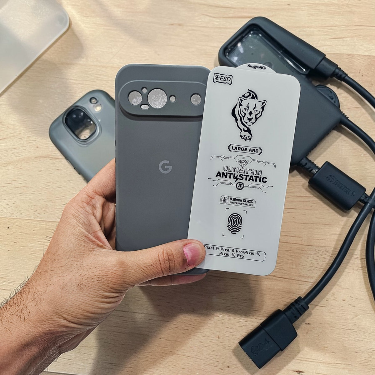 (combo pack)Google Pixel 9 Soft Silicone Case + Fingerprint Tempered Glass - Grey