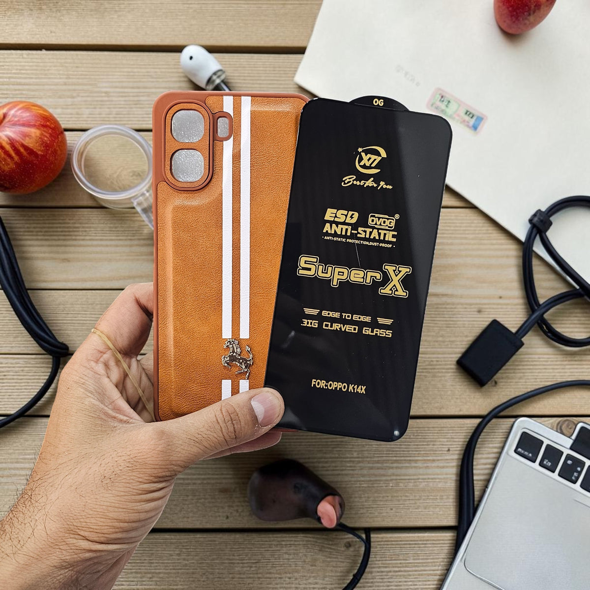 (Free Tempered)Oppo K14X/A6X 5g Premium Car Logo Leather Back Case Pouch - pattern 3