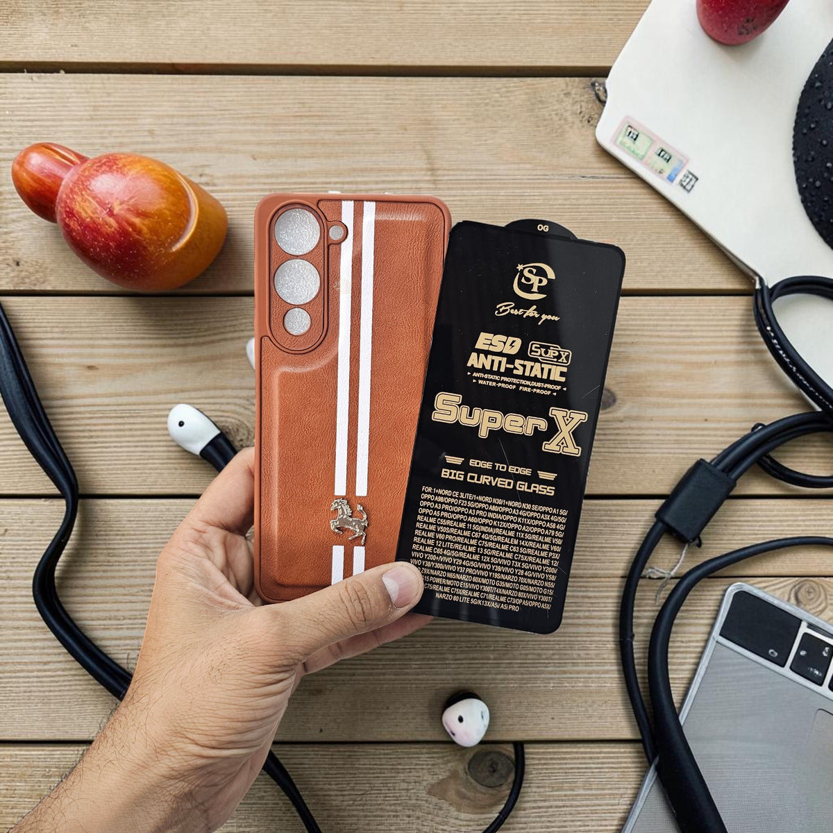 (Free Tempered)Vivo Y19e/Y29S 5g Premium Car Logo Leather Back Case Pouch - pattern 3