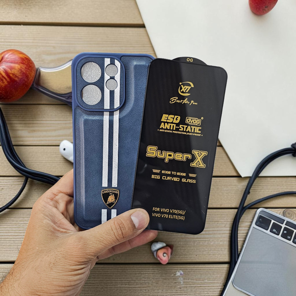 (Free Tempered)Vivo V70 5g Premium Car Logo Leather Back Case Pouch - pattern 5