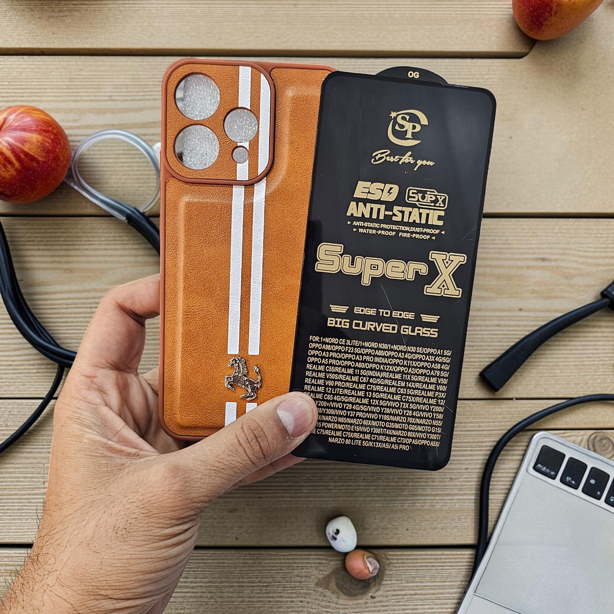 (Free Tempered)Oppo Reno 15 5g Premium Car Logo Leather Back Case Pouch - pattern 3