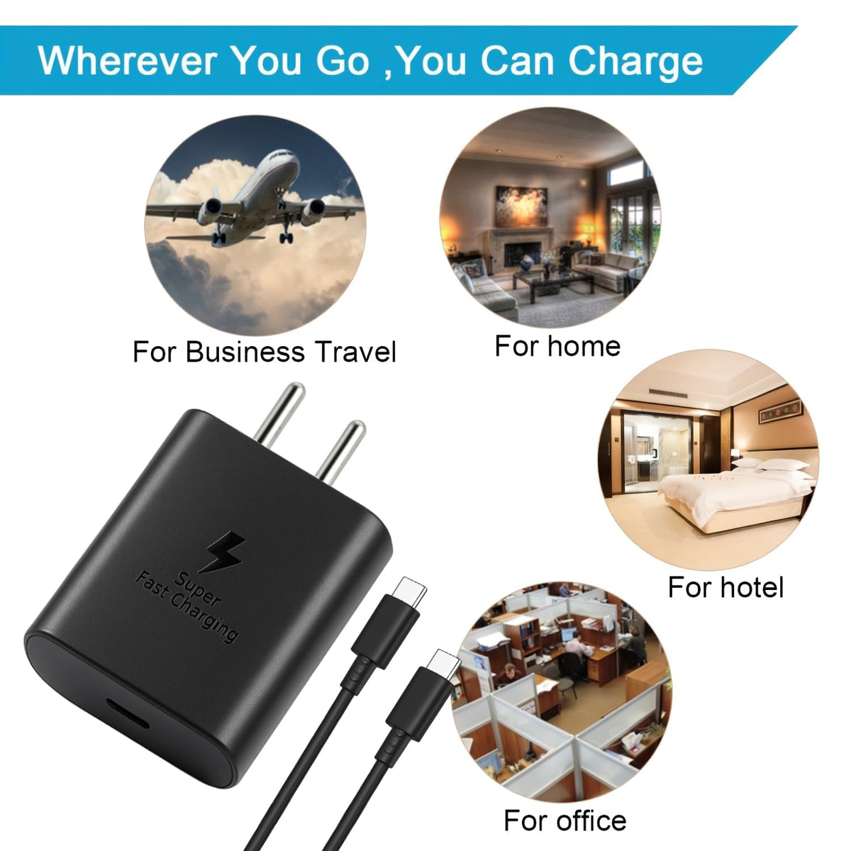 45W Super Fast USB C Charger With Cable For Samsung S series,M series,A series