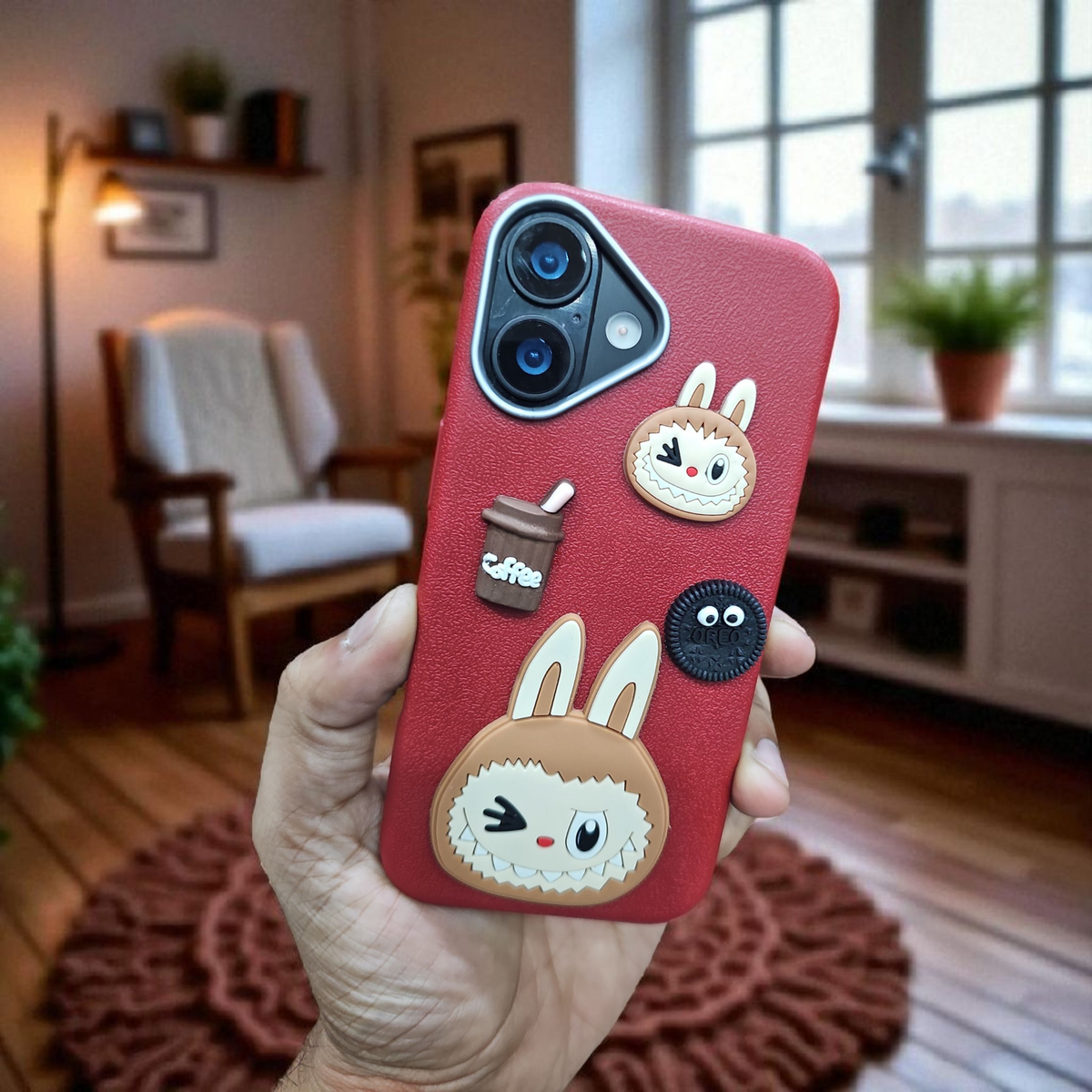 Apple iPhone 16 trending Soft Labubu Leather Texture case - Pattern 2