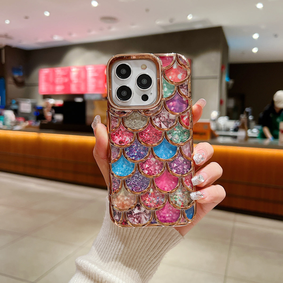 Apple iPhone 11/12 Luxury Colorful Glitter Fish ||Mobile Phone Case (Rainbow)