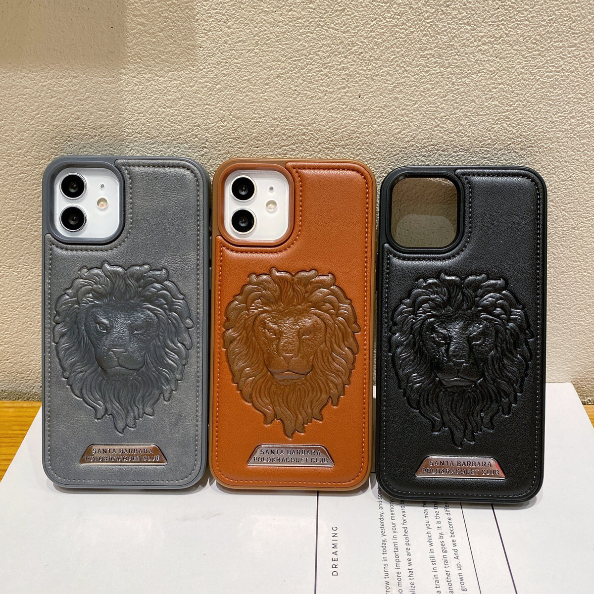 Apple iPhone 12/12 Pro Branded Premium Lion Face Leather Back Case - Black
