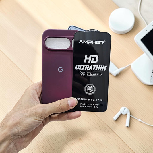 (combo pack)Google Pixel 10/10 Pro Soft Silicone Case + Privacy Tempered Glass - Wine Red