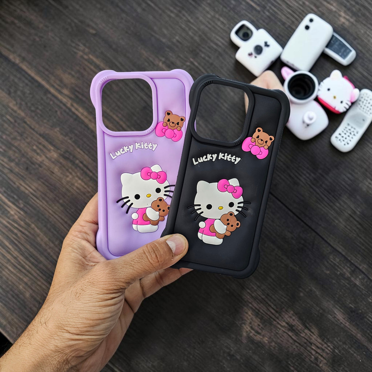 (Pack Of 2)Apple iPhone 15 Pro Premium Hello Kitty Soft Silicone Girlish Back Cover - Combo 1