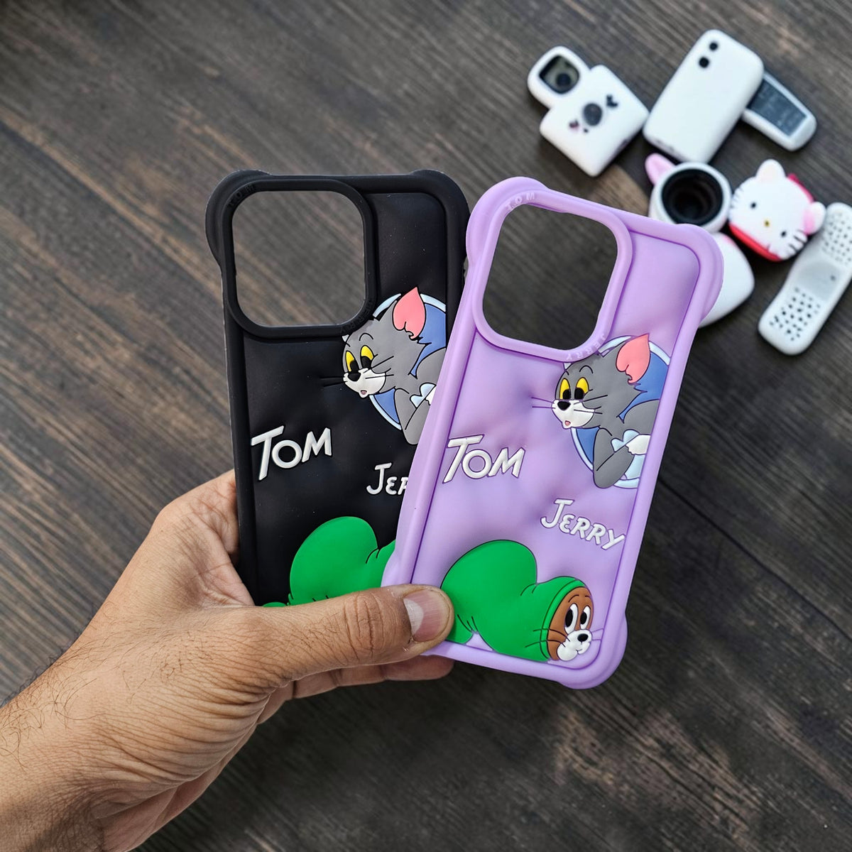 (Pack Of 2)Apple iPhone 15 Pro Premium Tom & Jerry Soft Silicone Girlish Back Cover - Combo 2