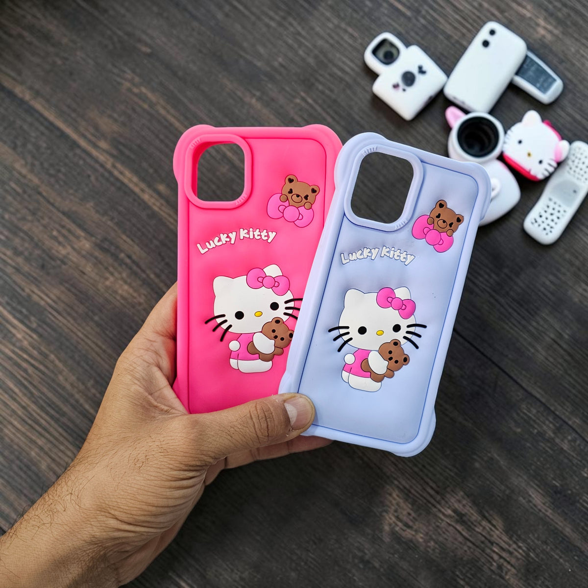 (Pack Of 2)Apple iPhone 14 Premium Hello Kitty Soft Silicone Girlish Back Cover - Combo 1