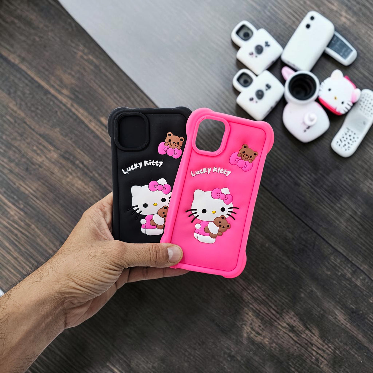 (Pack Of 2)Apple iPhone 15 Premium Hello Kitty Soft Silicone Girlish Back Cover - Combo 3