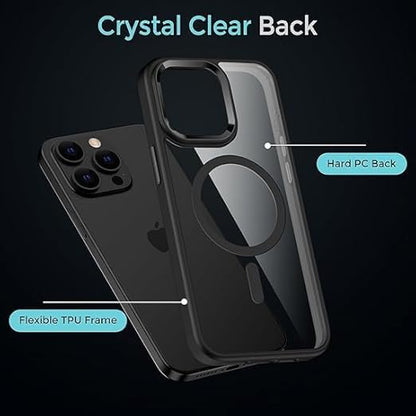 Apple iPhone 15 Pro Anti Yellow Clear Magsafe Back Case Cover - Black