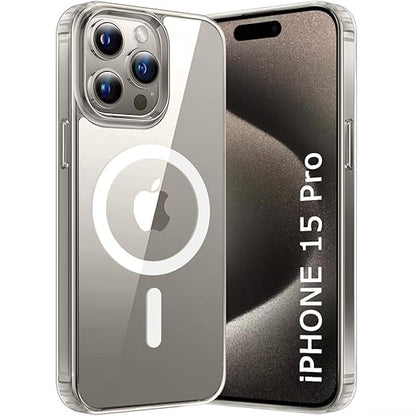 Apple iPhone 15 Pro Anti Yellow Clear Magsafe Back Case Cover - White