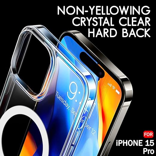 Apple iPhone 15 Pro Anti Yellow Clear Magsafe Back Case Cover - White